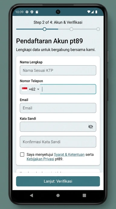 Tampilan halaman daftar pt89