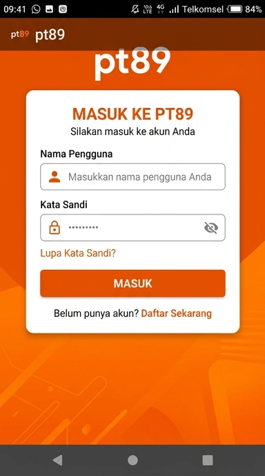 Tampilan halaman login pt89