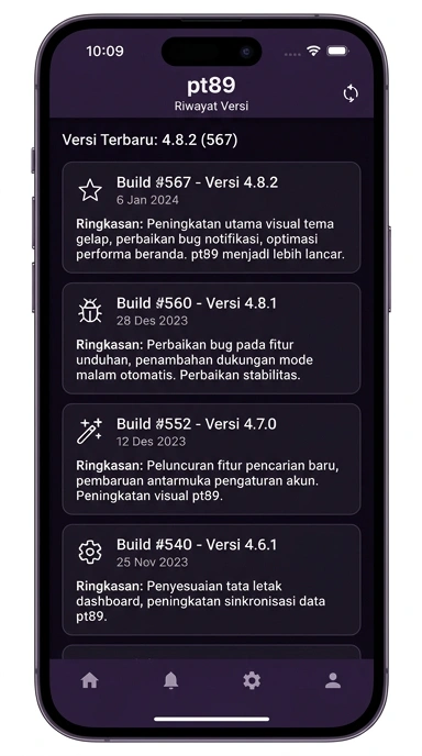 Tampilan riwayat versi pt89